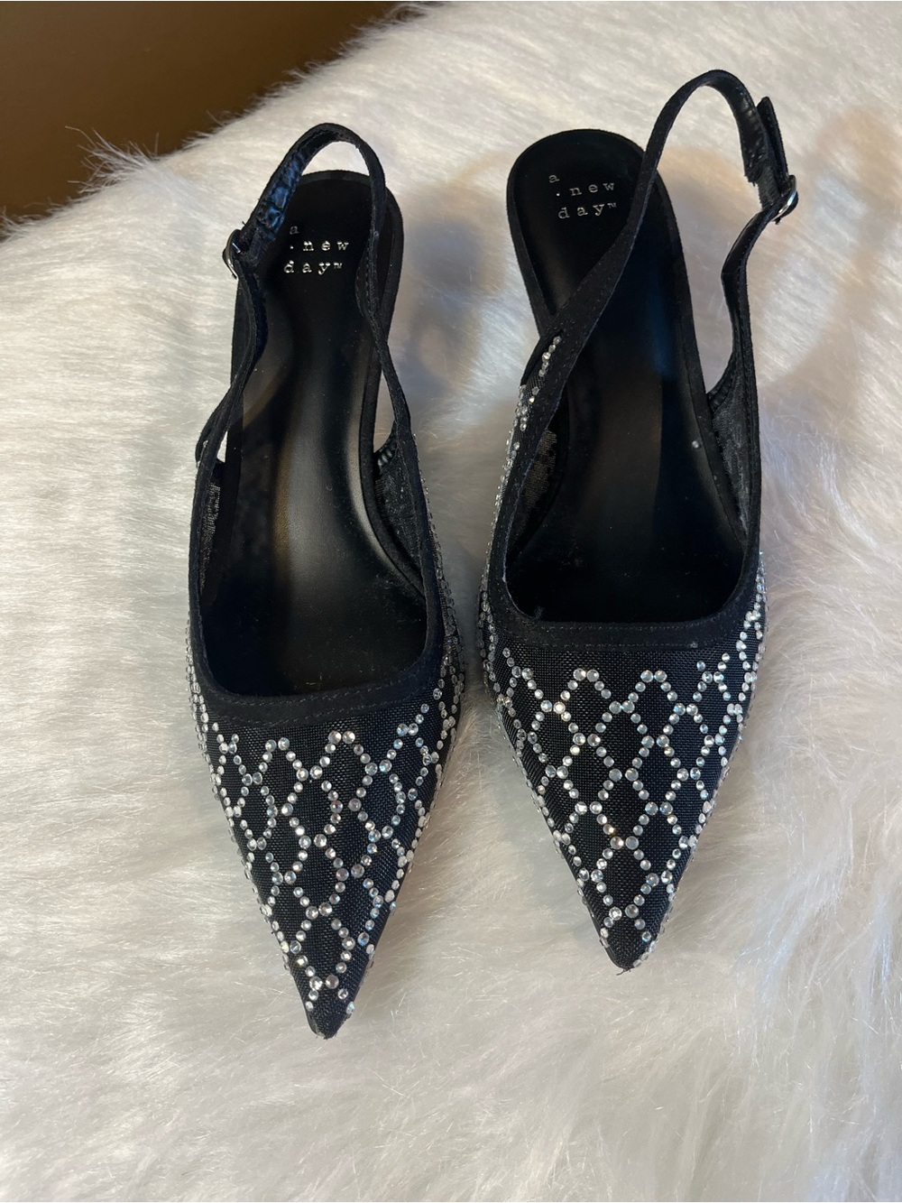 a new day Black Pointed-Toe Slingback Pumps with Crystal Lattice